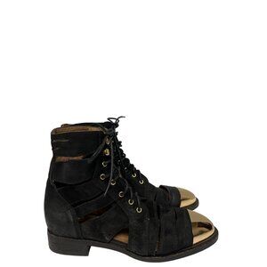 Jeffrey Campbell Women's Boots Slash IBIZA Jenson Black Gold Cap Toe Leather 8